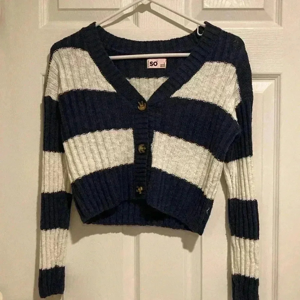 SO Girls Sweater navy white stripes Sz. L- 10/12